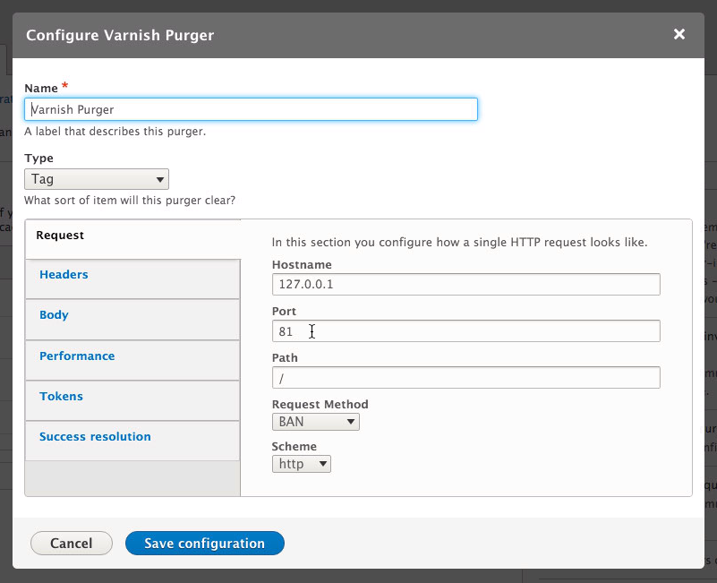Configure HTTP purger request settings
