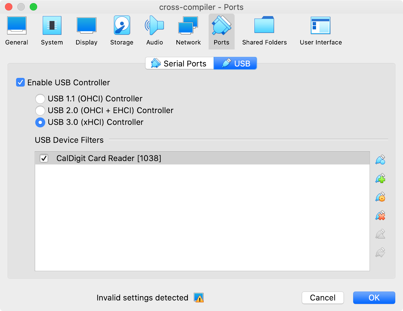 VirtualBox USB 3 CalDigit Card Reader added to USB ports on VM