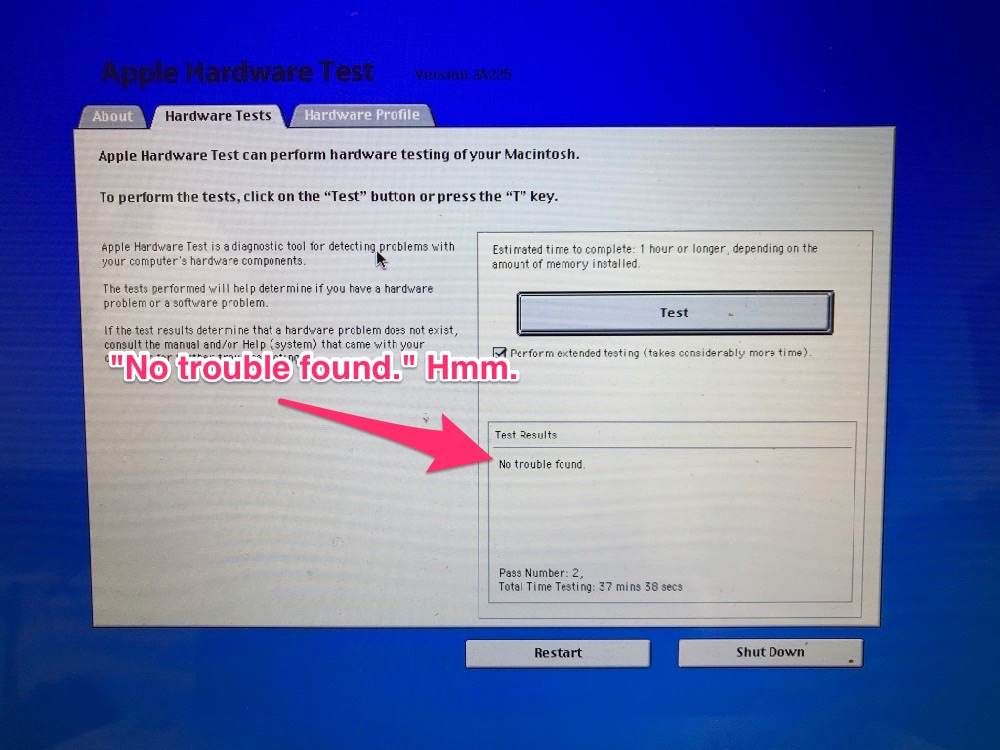 Apple Hardware Test - No problems found. AHT