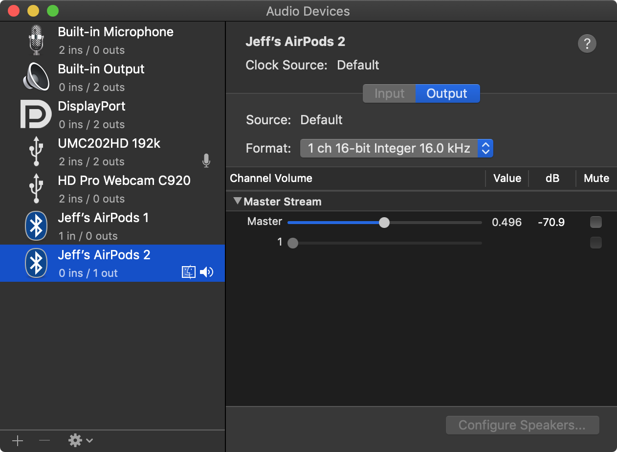 Audio MIDI Setup AirPod stuck at 16 kHz