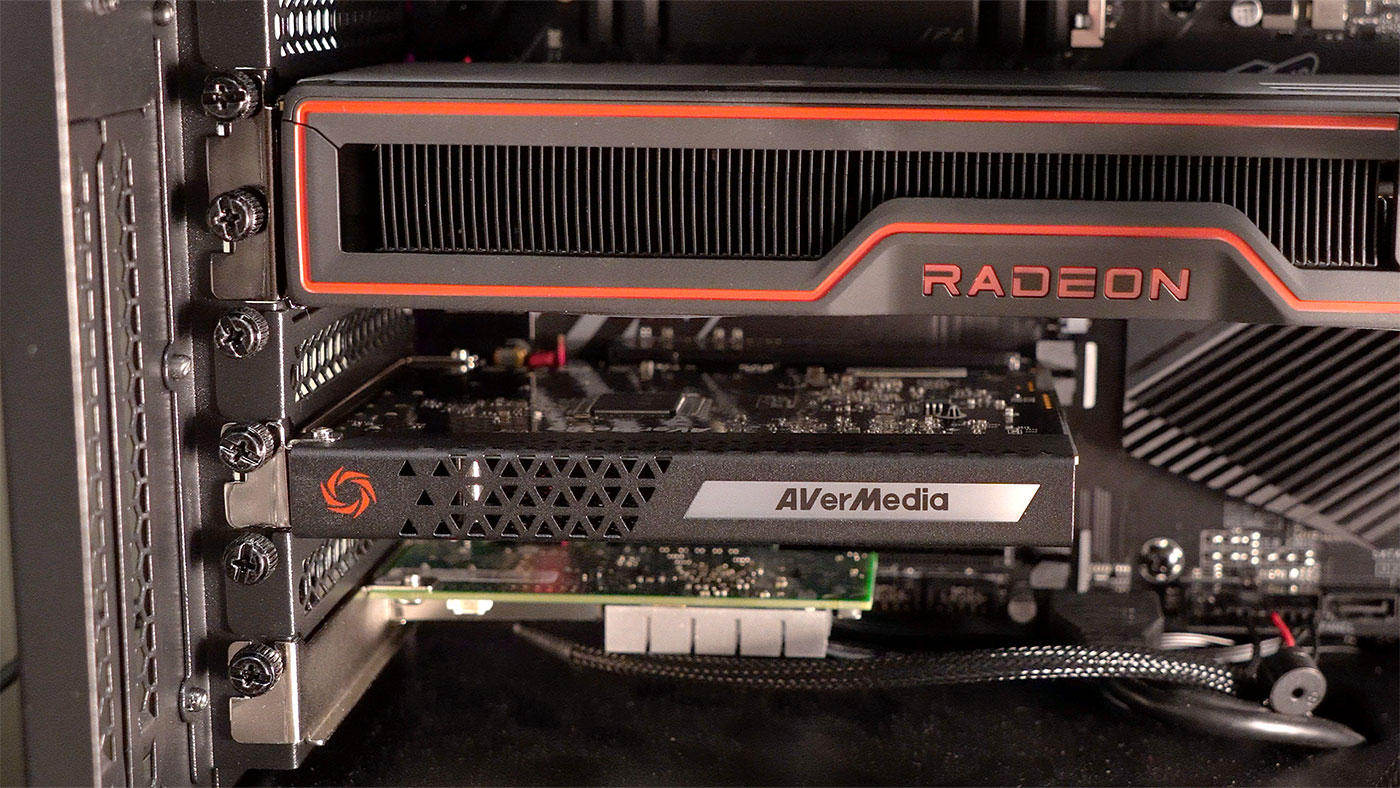 AVerMedia GC573 Live Gamer 4k Capture Card installed under Radeon RX 6700 XT