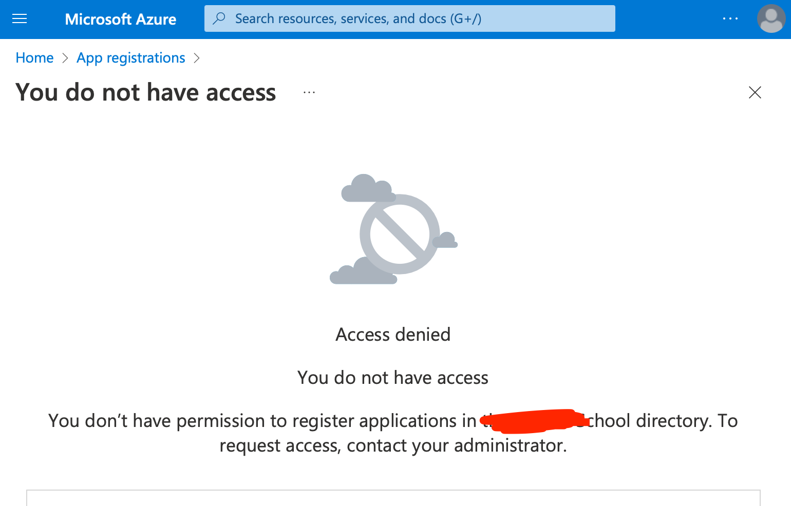 Azure you do not have access