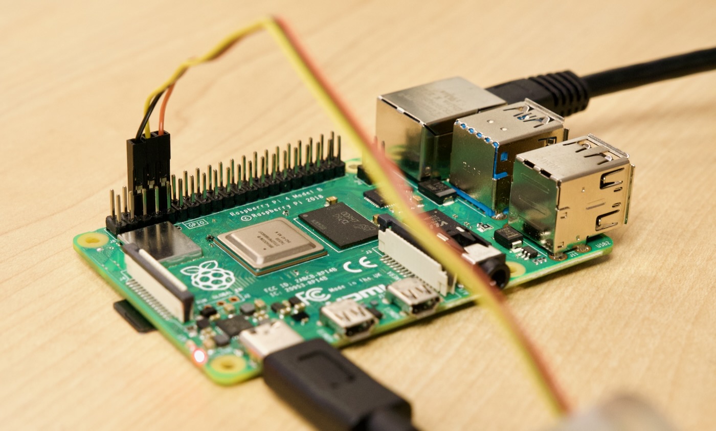 Raspberry Pi 4 with Debug Probe attached to UART GPIO pins