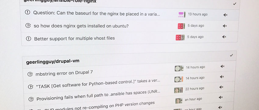 GitHub project notifications geerlingguy/drupal-vm PRs