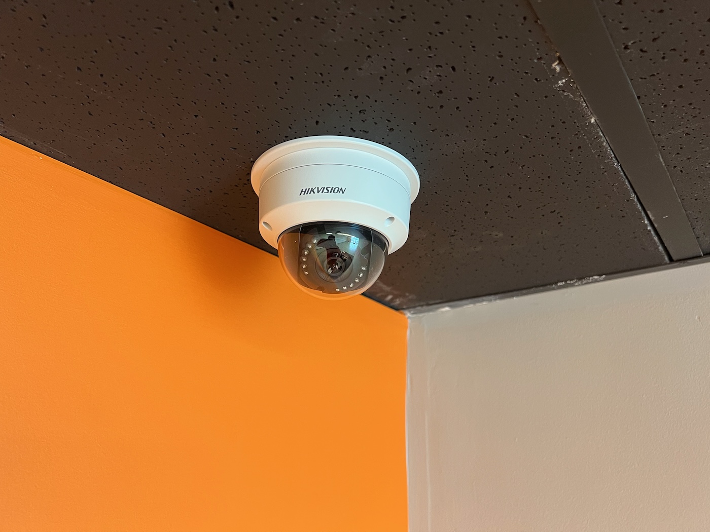 Hikvision security camera installed in drop ceiling