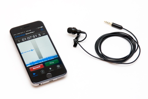 iPhone with Rode Rec and the Noyce One lavaliere microphone