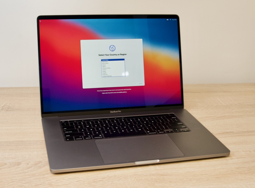 16 inch 2019 MacBook Pro with Intel core i9 9th gen processor - macOS Setup screen