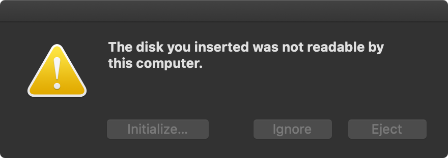 macOS Disk not readable message