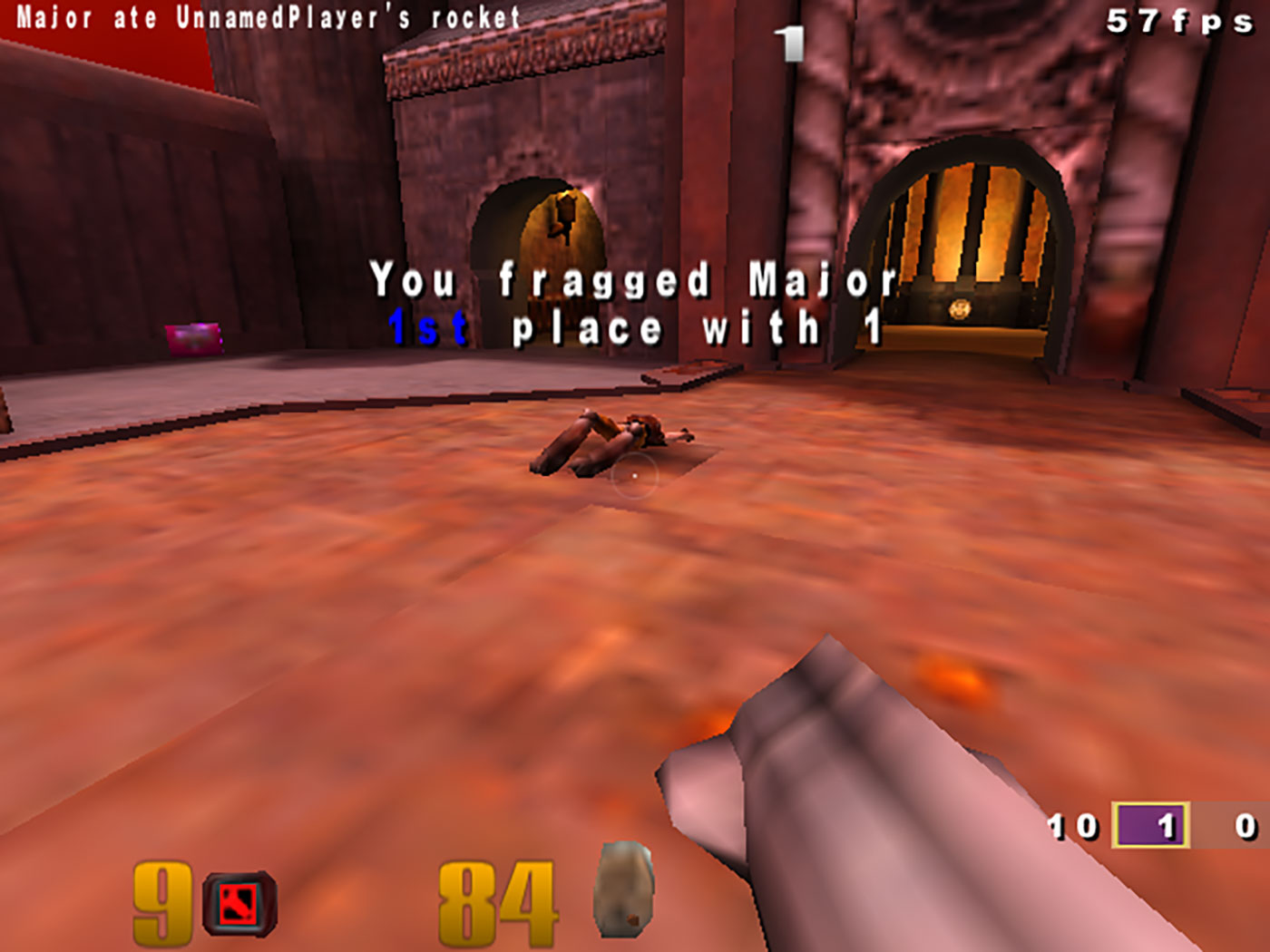 Major ate UnnamedPlayer's rocket in Quake III Arena on a Raspberry Pi