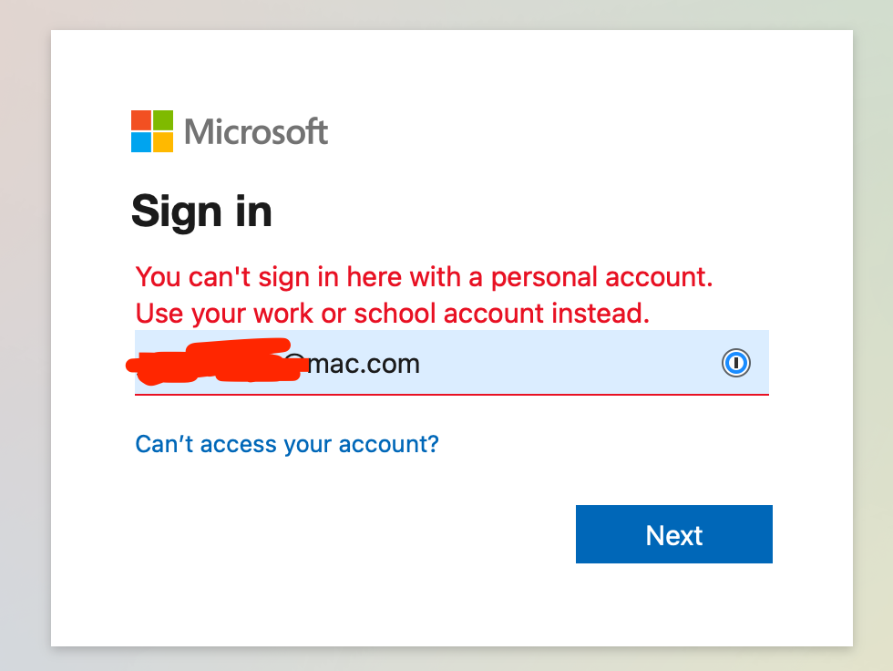 Microsoft Account Portal Not allowing Personal account sign in
