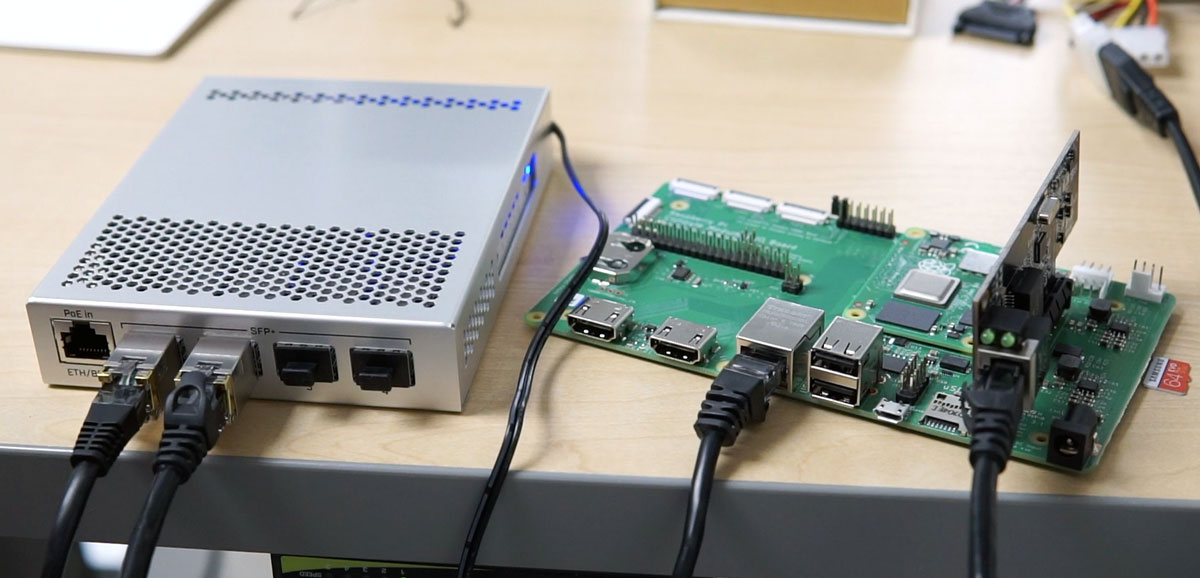 MikroTik 4-port SFP+ 10g switch with Raspberry Pi Compute Module 4 at 2.5 Gbps