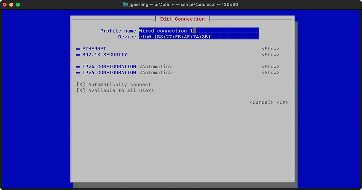 nmtui Network Manager Terminal User Interface on a Raspberry Pi