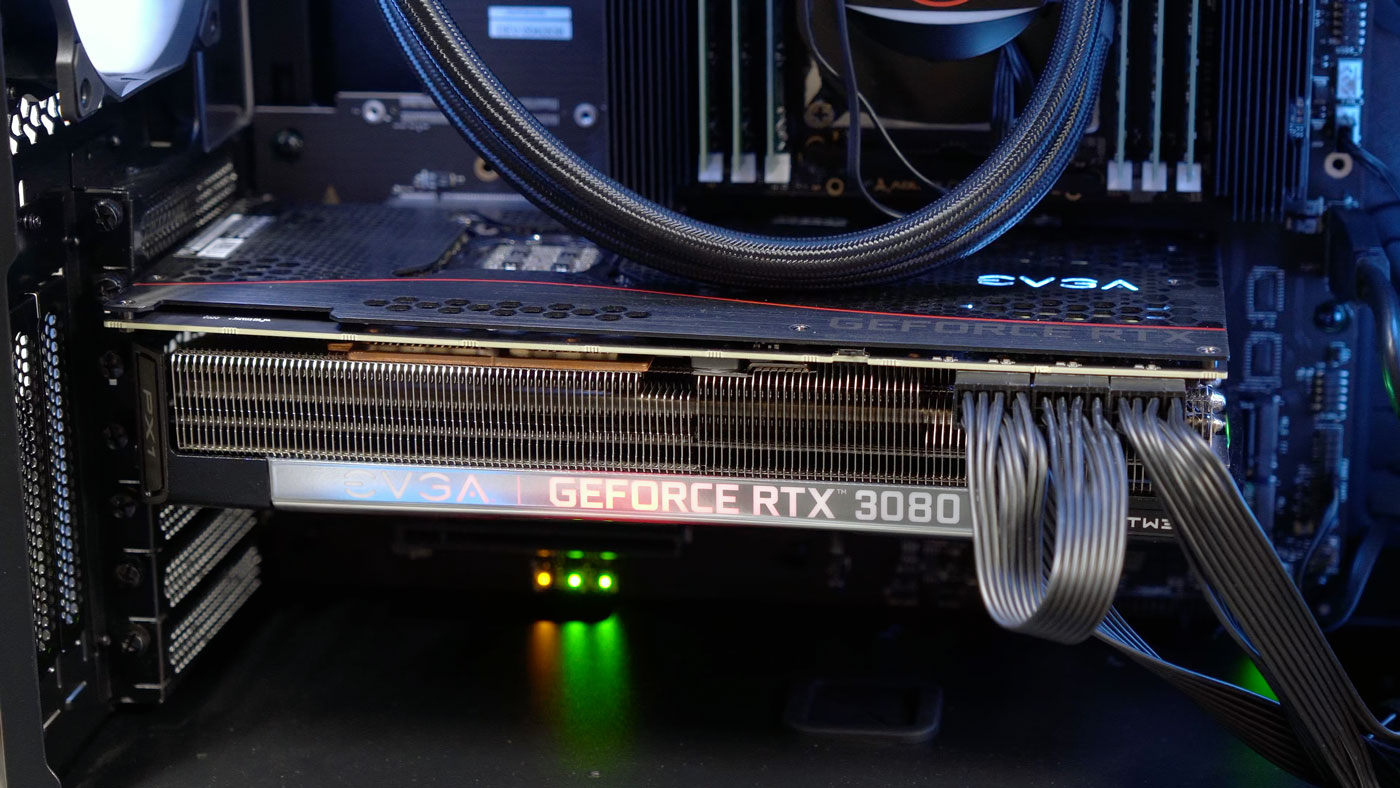 Nvidia 3080 Ti graphics card installed inside Ampere Altra Dev Platform