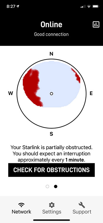 Starlink App Obstructions view