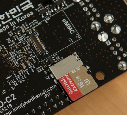 ODROID-C2 - microSD card slot under the GPIO pins on back