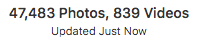 47483 Photos, 839 Videos uploaded - Updated Just now - macOS Sierra Photos progress