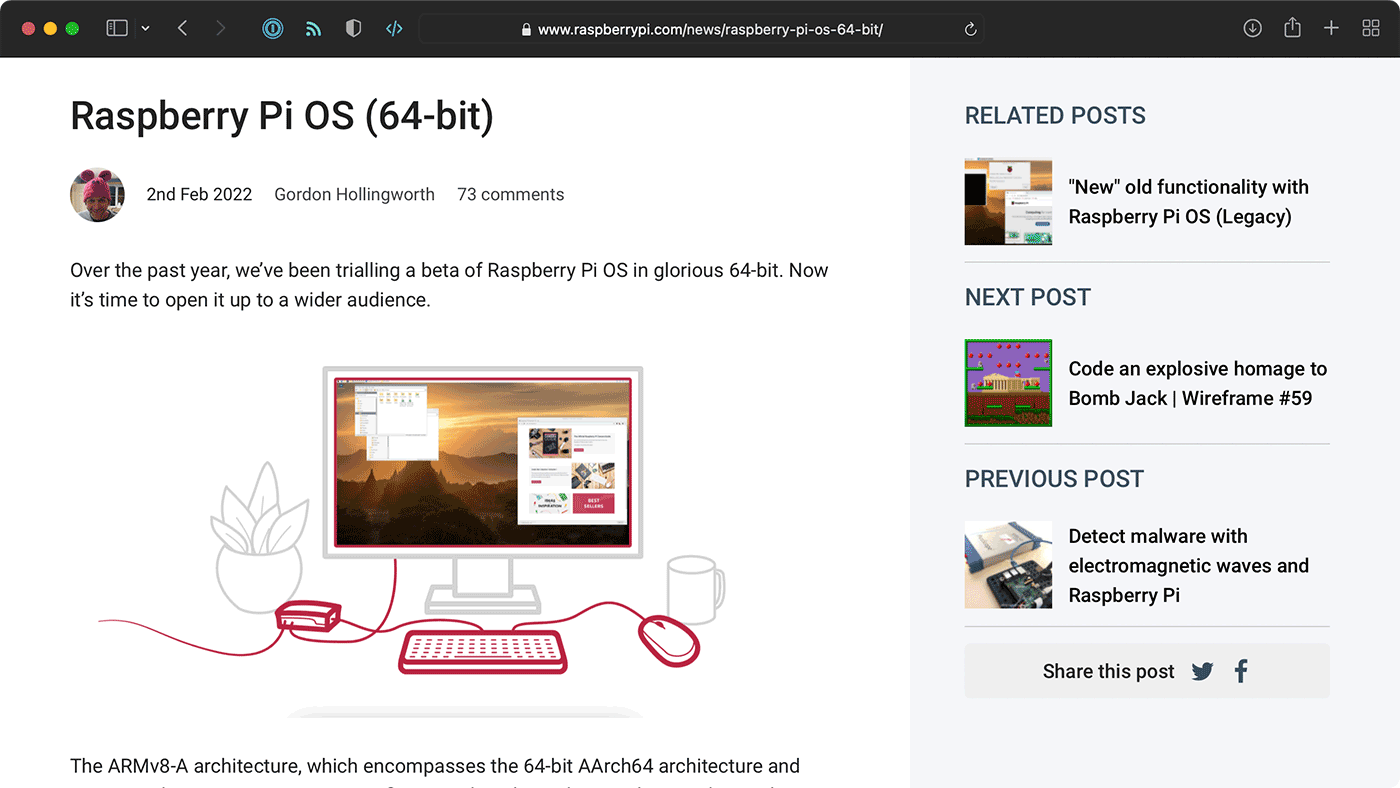 Raspberry Pi OS 64-bit blog post