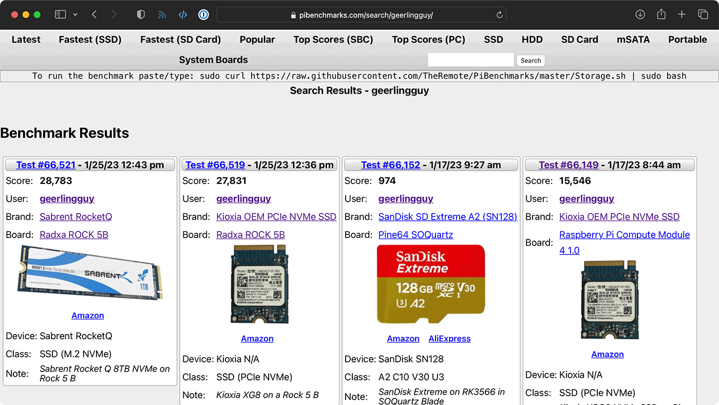 PiBenchmarks.com - geerlingguy results