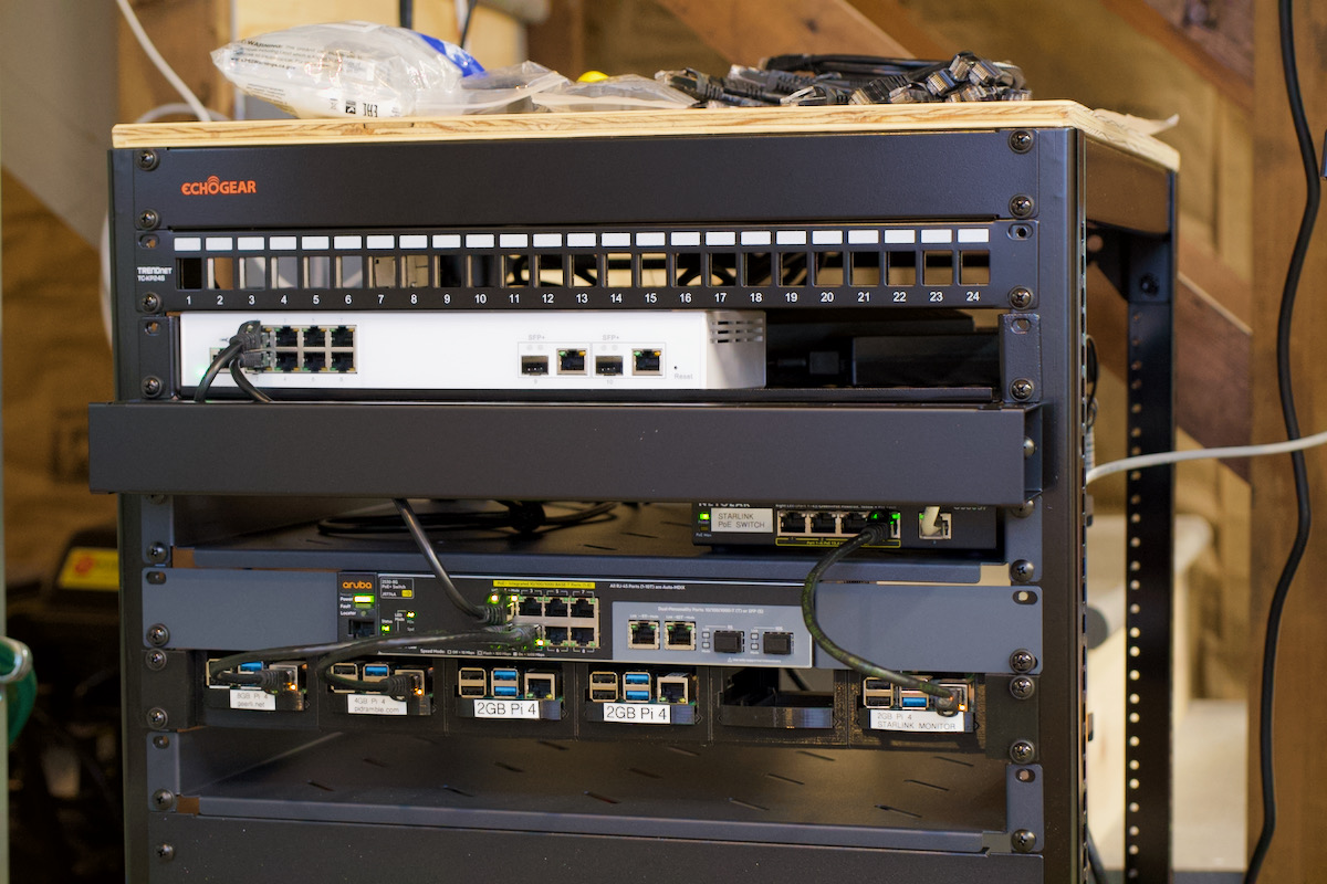 Rack mount networking setup with 1U Raspberry Pi 6x rack