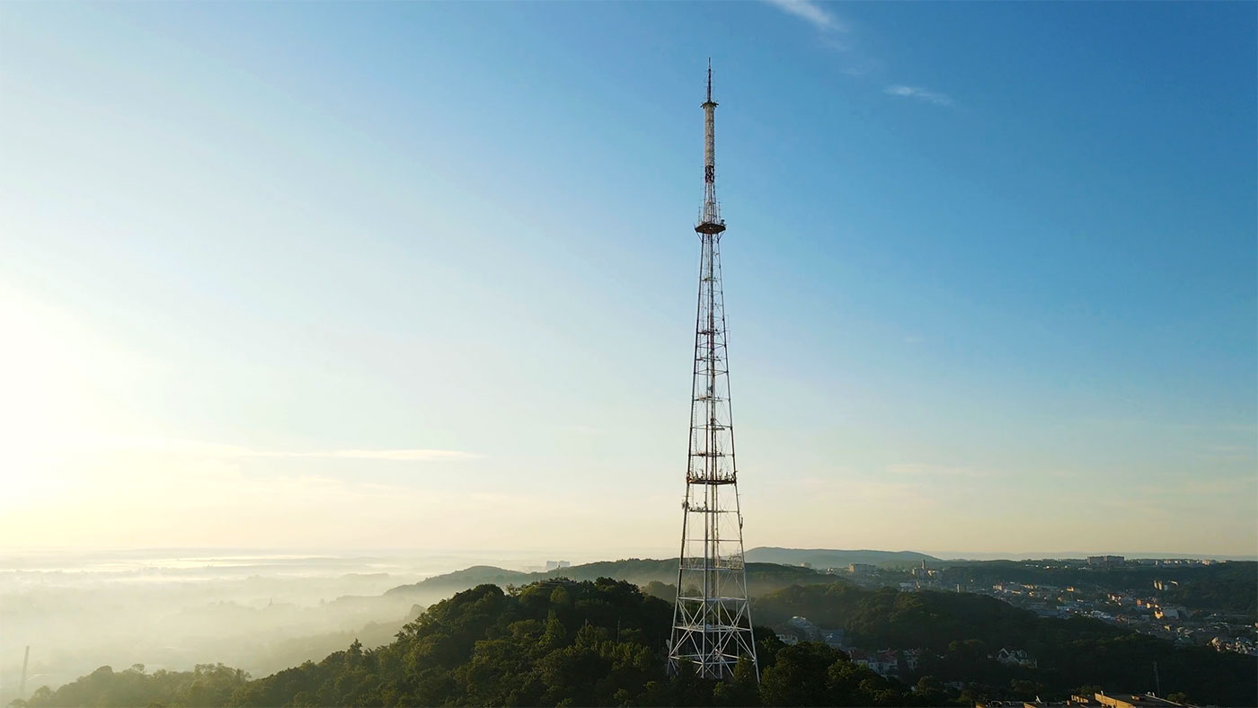 Radio transmission tower on mountain top