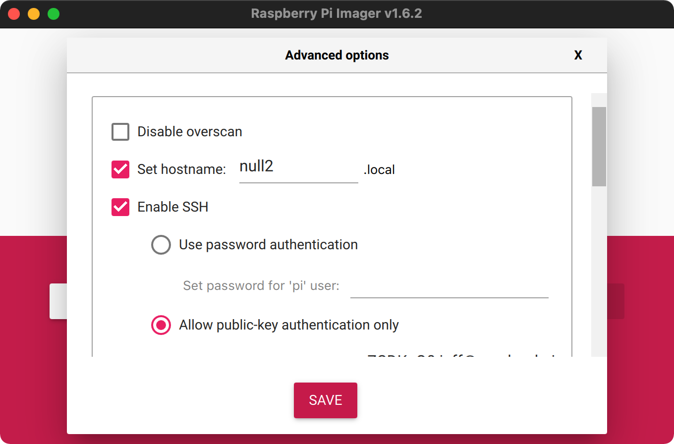 Raspberry Pi Imager Advanced SSH Options