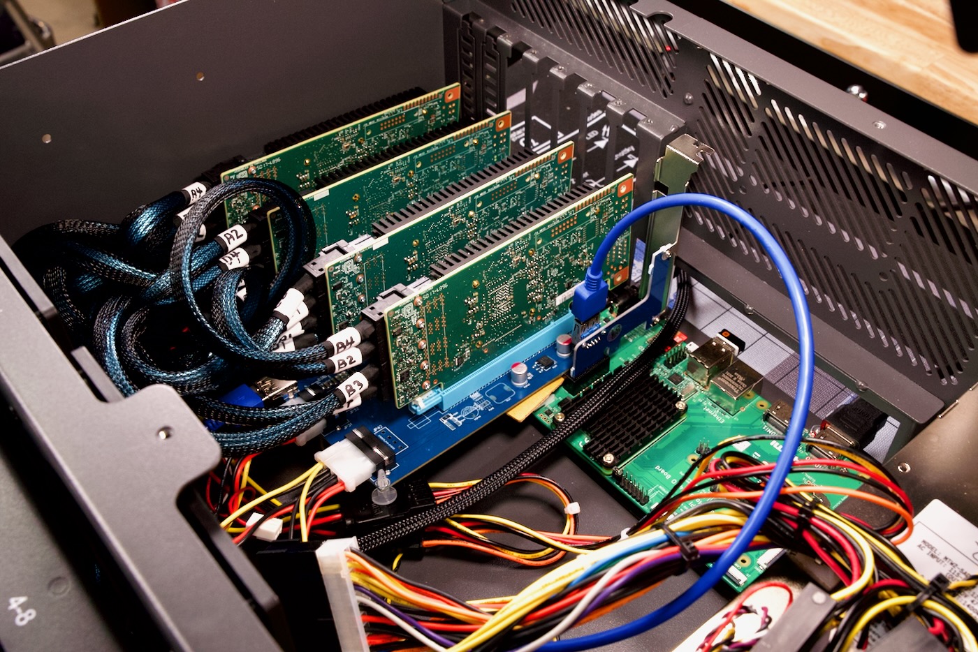 Raspberry Pi inside Storinator XL60 with 4 HBAs 60 drive PetaPi