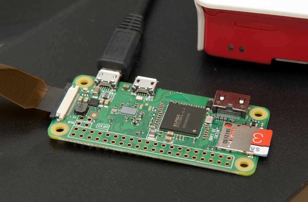 Raspberry Pi Zero with Camera Cable and microSD card