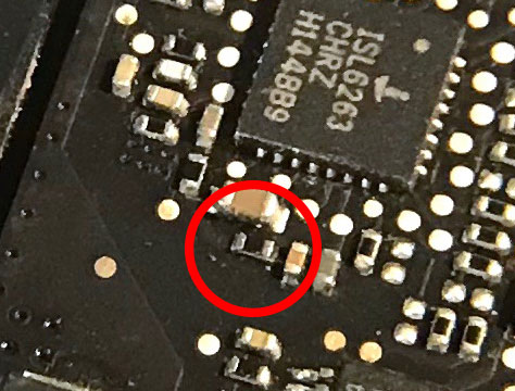 MacBook Pro 2011 Radeon GPU resistor to disable highlighted through magnifying glass