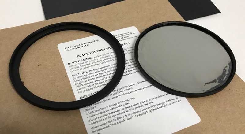 DIY Solar Filter parts - step up ring and black polymer filter paper