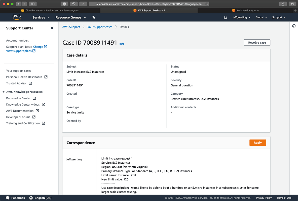 Filing an AWS Support Case for an EC2 instance vCPU limit increase
