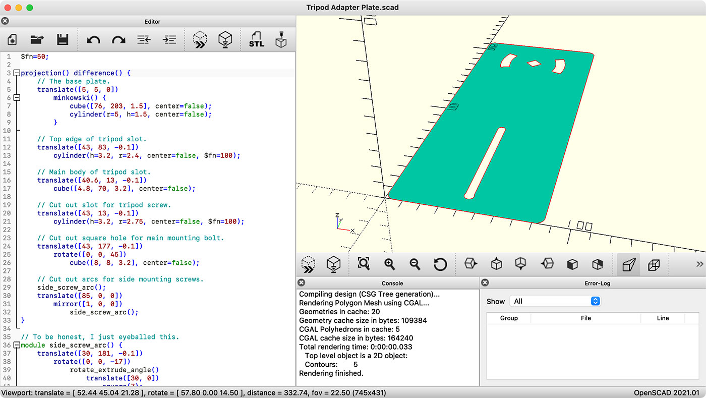 2D projection of 3D object in OpenSCAD