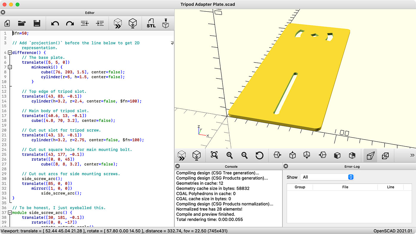 3D Model for Mounting Plate in OpenSCAD