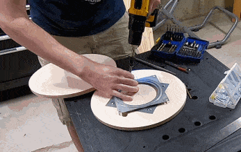 Assembling turntable or lazy susan using drill