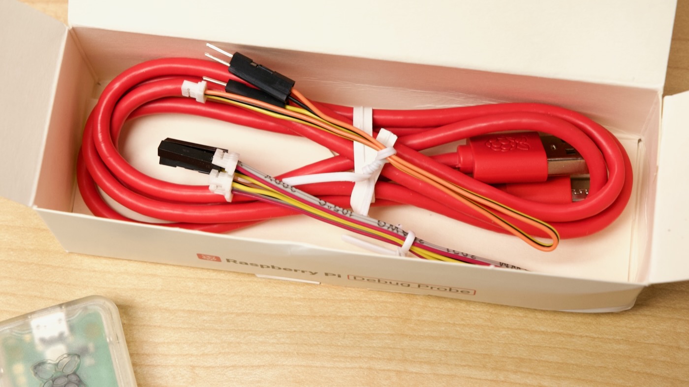 Raspberry Pi Debug Probe cables in box