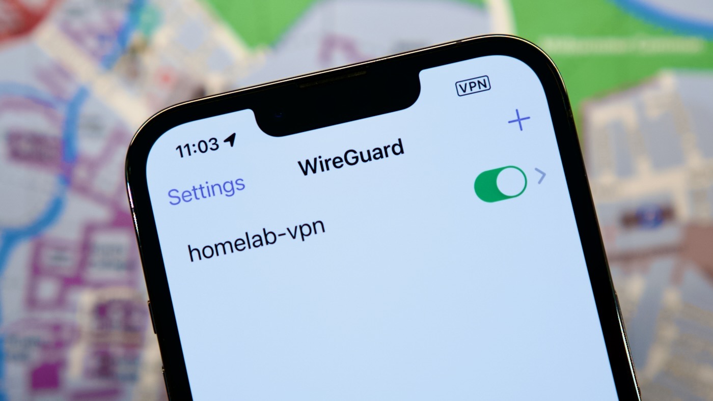 Wireguard VPN on iPhone in front of map