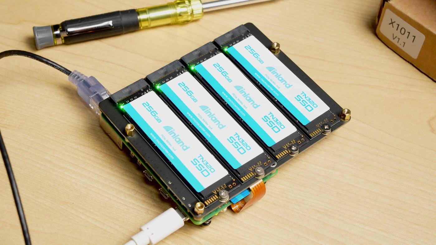 Inland 256GB NVMe SSDs installed on X1011 on Raspberry Pi 5