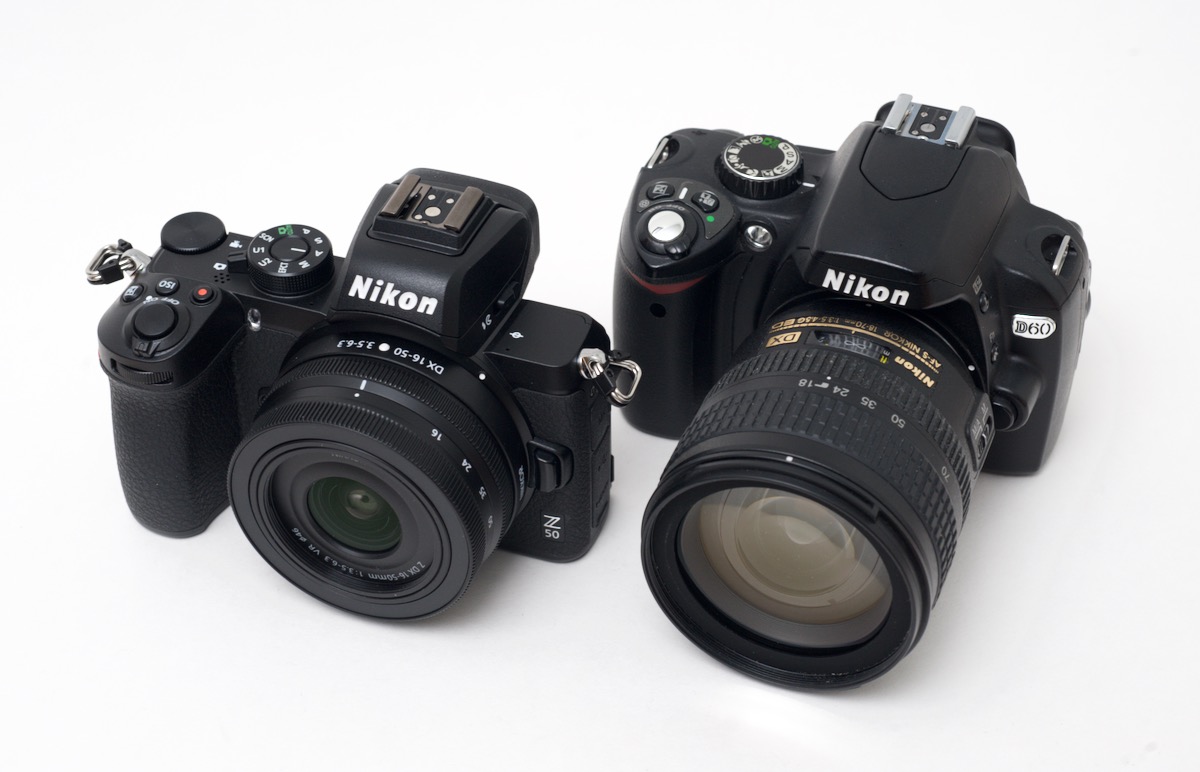 Nikon Z50 vs D60 body and kit lens combo size
