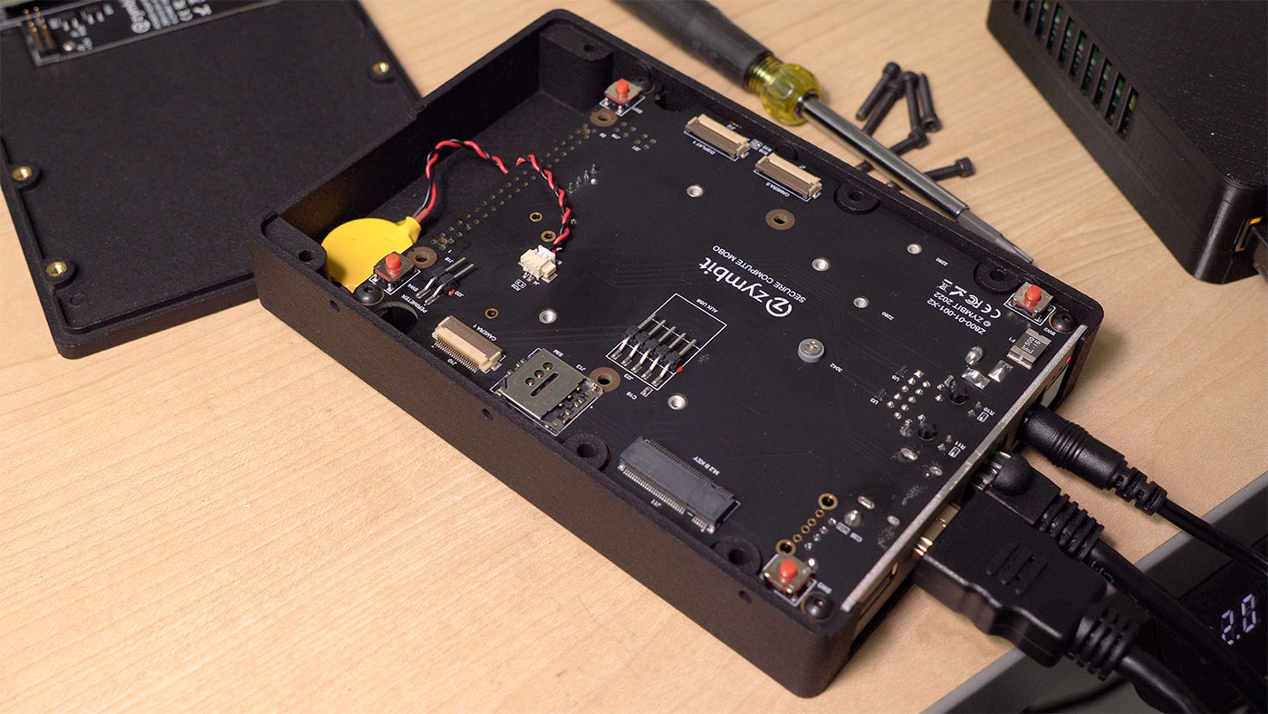 Zymbit Secure Edge Node cover removed - tamper switches and battery