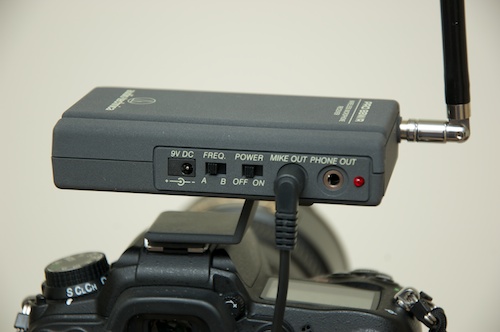 Audio Technica Pro-88W/R controls mounted on Nikon D7000