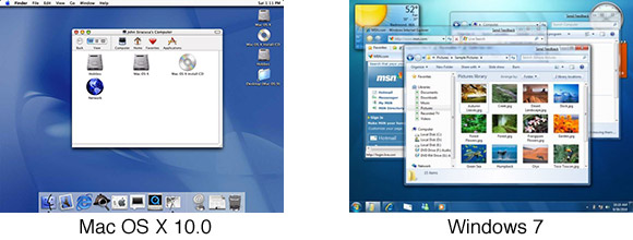 Mac OS X 10.0 and Windows 7 Desktop Shots